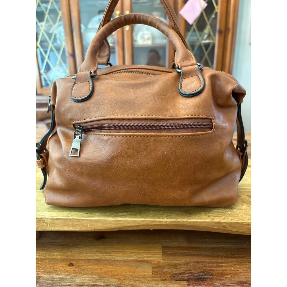 Unbranded Satchel Handbag Women Small Cognac Brown Excellent Buckle Detail